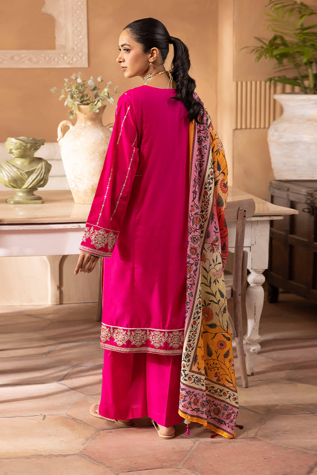 Zellbury | Unstitched 3 Piece Magenta | Embroidered Shirt Shalwar Dupatta - 1145 - by - Libasekhas UK - Registered Vendor of : Zellbury Women - 100% Original Designer Dresss