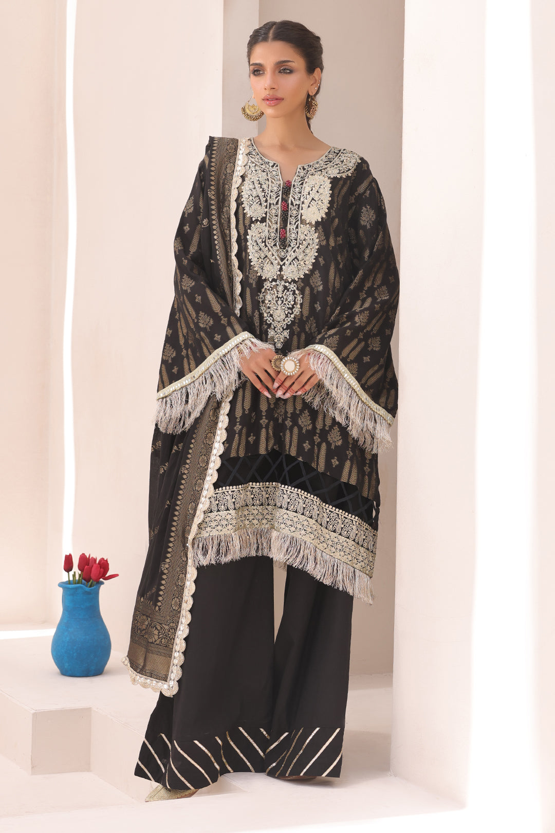 Zellbury | Unstitched 3 Piece Jacquard | Embroidered Shirt Shalwar Dupatta - 1799 - by - Libasekhas UK - Registered Vendor of : Zellbury Women - 100% Original Designer Dresss
