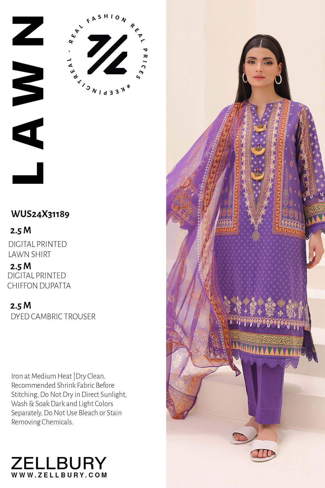 Zellbury | Unstitched 3 Piece Lawn | Shirt Shalwar Dupatta - 1189 - by - Libasekhas UK - Registered Vendor of : Zellbury Women - 100% Original Designer Dresss