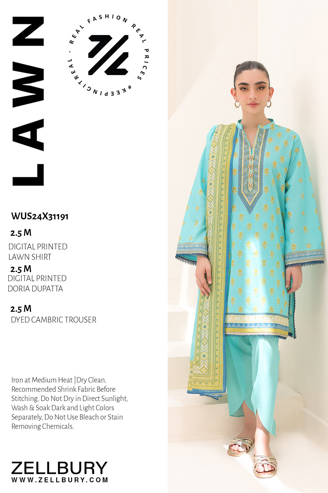 Zellbury | Unstitched 3 Piece Lawn | Shirt Shalwar Dupatta - 1191 - by - Libasekhas UK - Registered Vendor of : Zellbury Women - 100% Original Designer Dresss