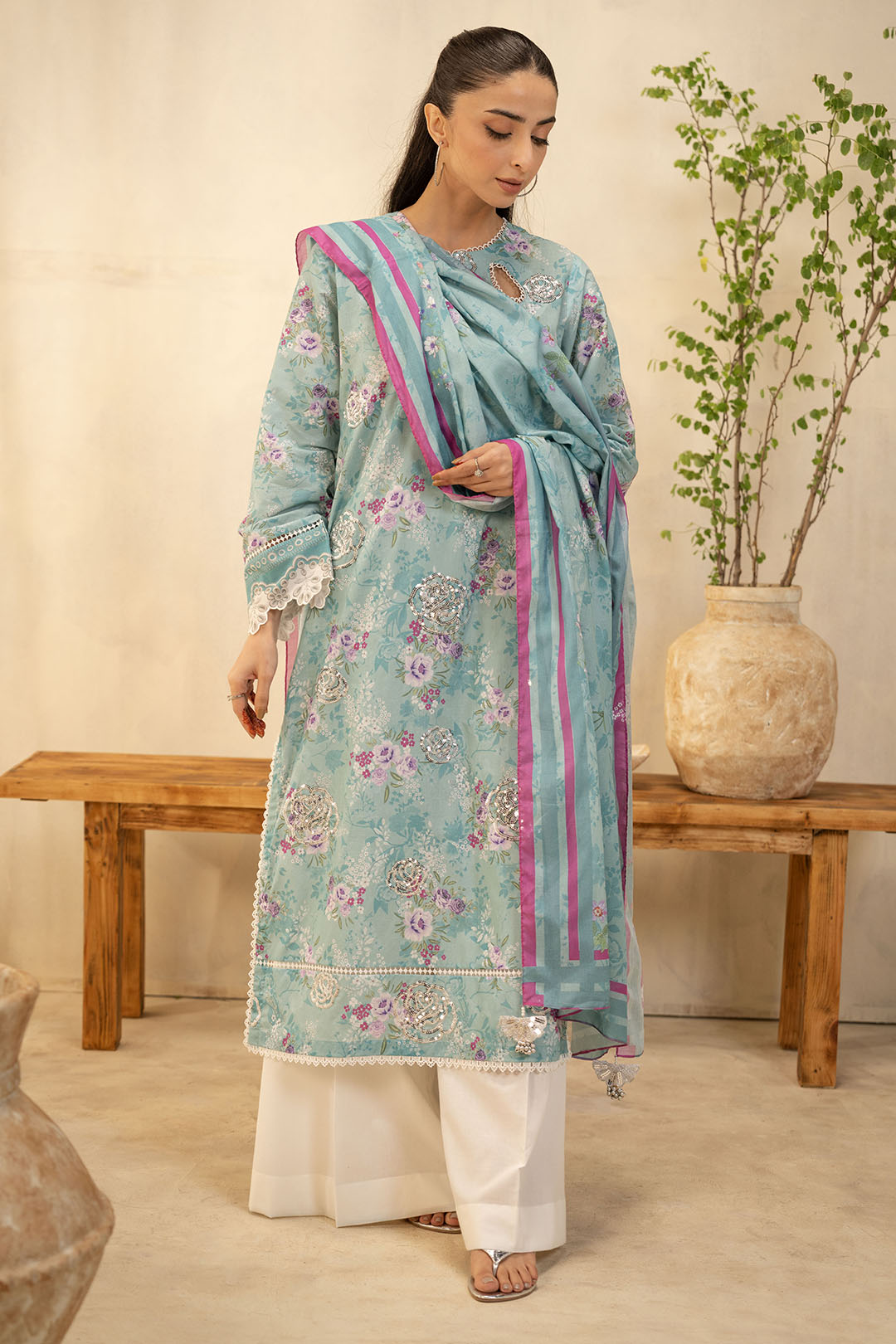 Zellbury | Unstitched 2 Piece Lawn | Embroidered Shirt Dupatta - 0021 - by - Libasekhas UK - Registered Vendor of : Zellbury Women - 100% Original Designer Dresss