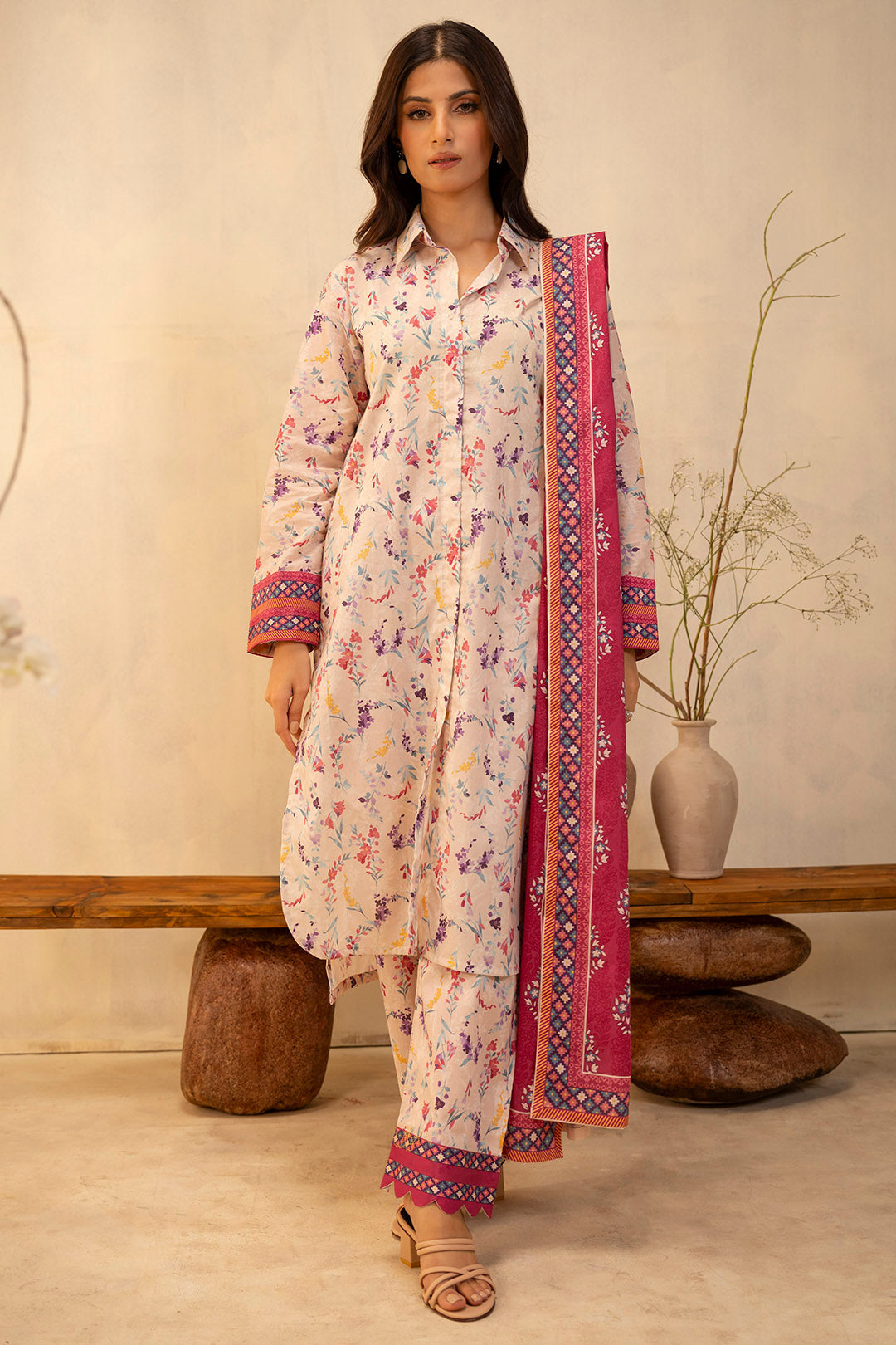 Zellbury | Unstitched 3 Piece Lawn | Shirt Shalwar Dupatta - 0054 - by - Libasekhas UK - Registered Vendor of : Zellbury Women - 100% Original Designer Dresss