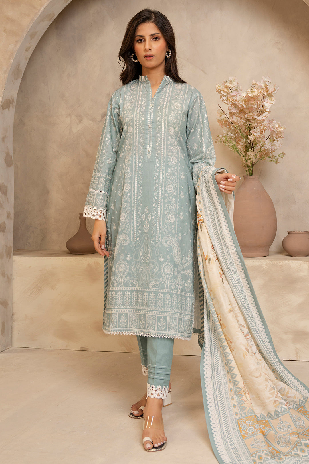 Zellbury | Unstitched 3 Piece Lawn | Shirt Shalwar Dupatta - 0058 - by - Libasekhas UK - Registered Vendor of : Zellbury Women - 100% Original Designer Dresss