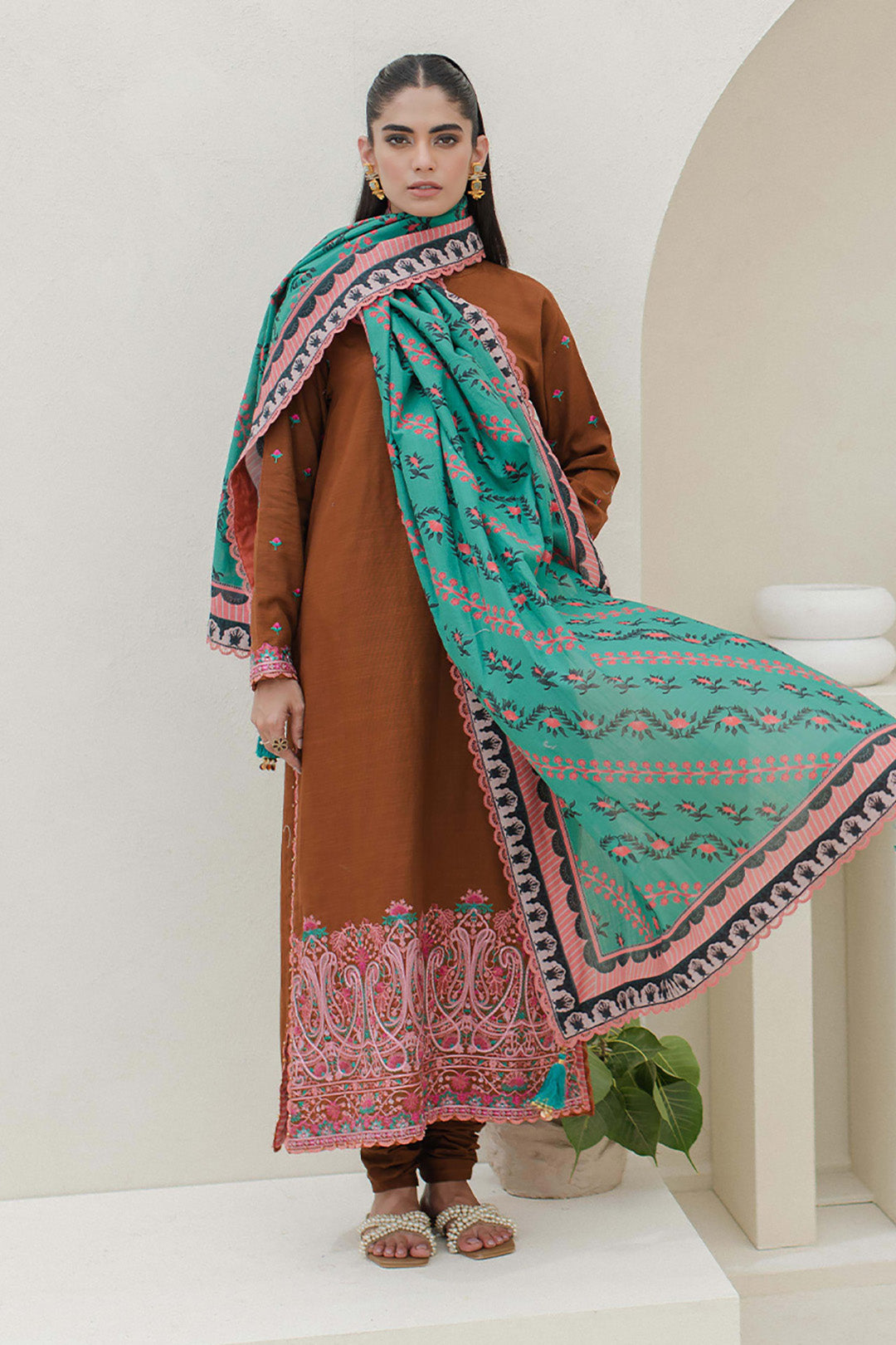 Zellbury | Unstitched 3 Piece Khaddar | Embroidered Shirt Shalwar Dupatta - 0705 - by - Libasekhas UK - Registered Vendor of : Zellbury Women - 100% Original Designer Dresss