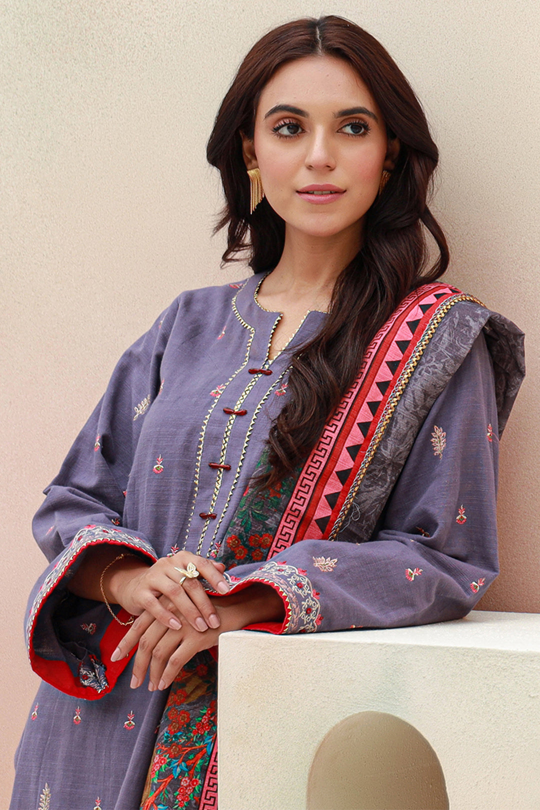 Zellbury | Unstitched 3 Piece Khaddar | Embroidered Shirt Shalwar Dupatta - 0846 - by - Libasekhas UK - Registered Vendor of : Zellbury Women - 100% Original Designer Dresss