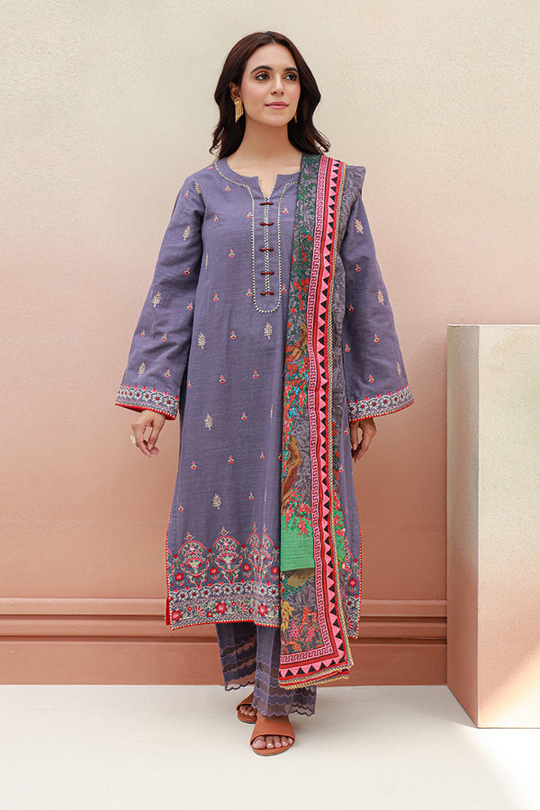 Zellbury | Unstitched 3 Piece Khaddar | Embroidered Shirt Shalwar Dupatta - 0846 - by - Libasekhas UK - Registered Vendor of : Zellbury Women - 100% Original Designer Dresss