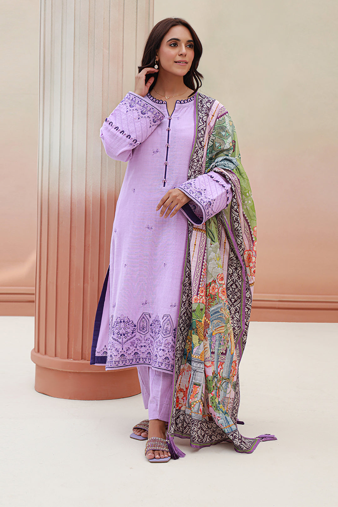 Zellbury | Unstitched 3 Piece Khaddar | Embroidered Shirt Shalwar Dupatta - 0854 - by - Libasekhas UK - Registered Vendor of : Zellbury Women - 100% Original Designer Dresss