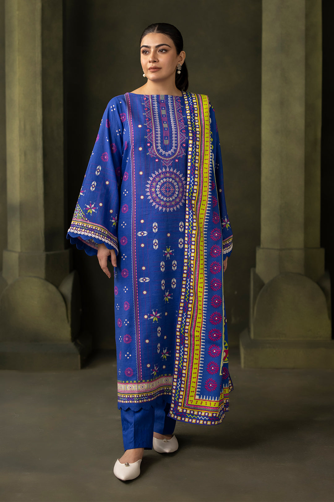 Zellbury | Unstitched 2 Piece Khaddar | Embroidered Shirt Dupatta - 0180 - by - Libasekhas UK - Registered Vendor of : Zellbury Women - 100% Original Designer Dresss