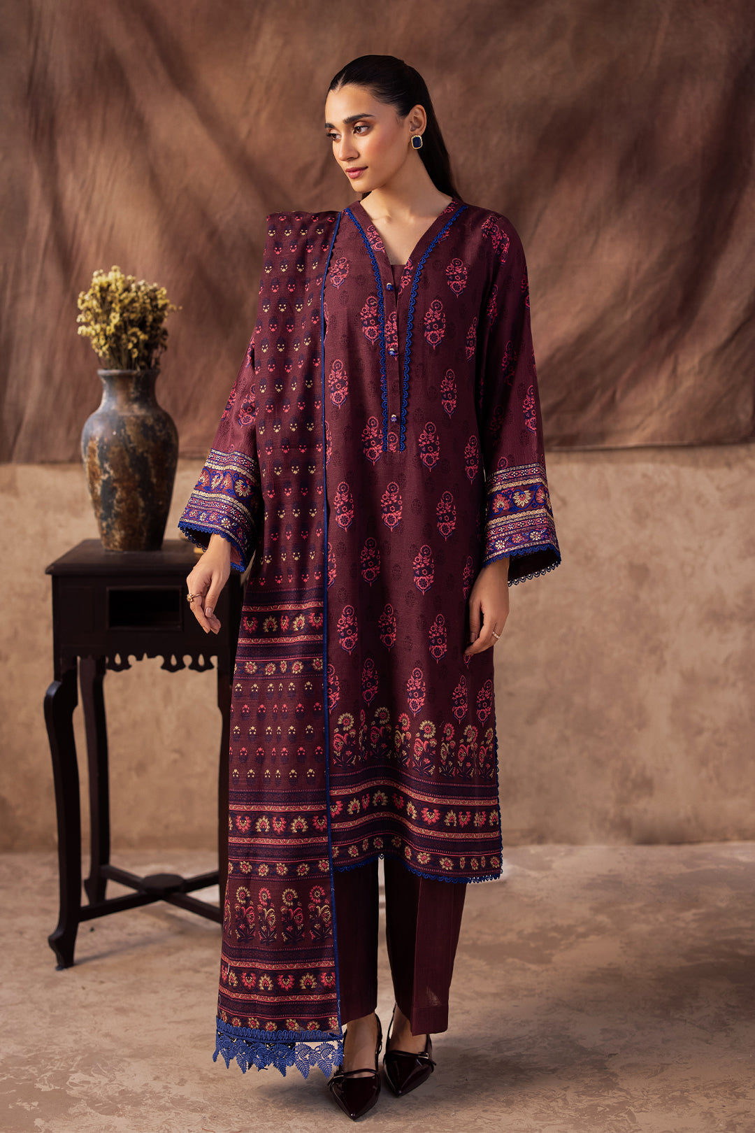 Zellbury | Unstitched 2 Piece Khaddar | Embroidered Shirt Dupatta - 0263 - by - Libasekhas UK - Registered Vendor of : Zellbury Women - 100% Original Designer Dresss
