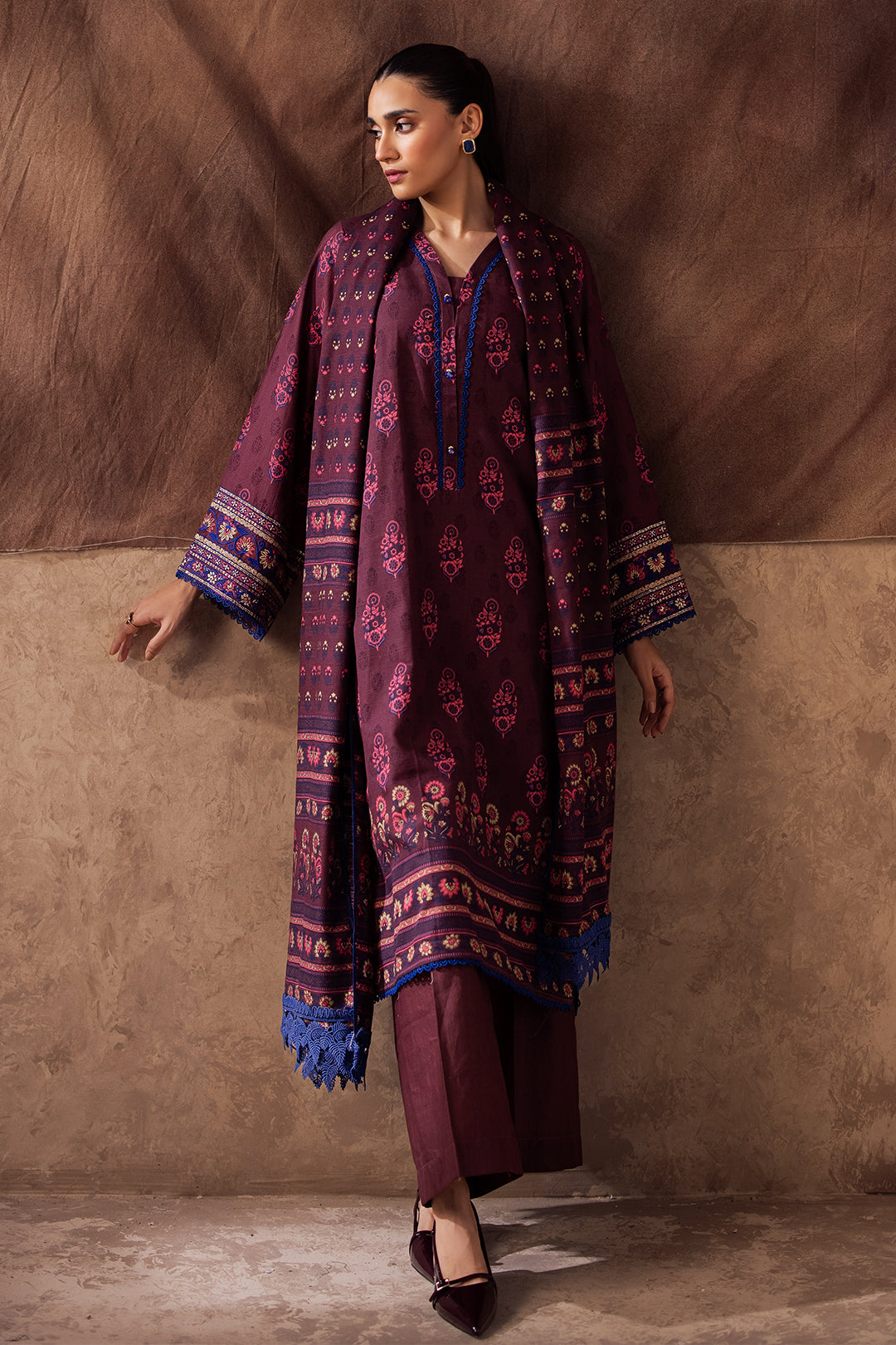 Zellbury | Unstitched 2 Piece Khaddar | Embroidered Shirt Dupatta - 0263 - by - Libasekhas UK - Registered Vendor of : Zellbury Women - 100% Original Designer Dresss