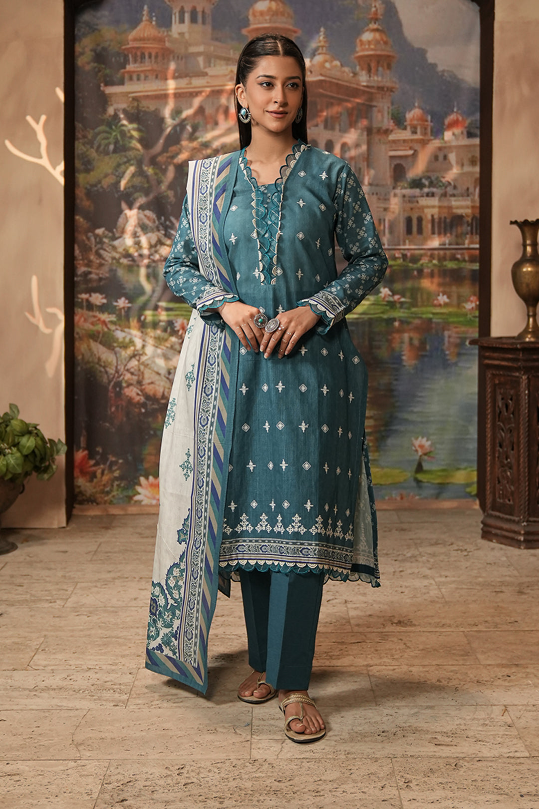 Zellbury | Unstitched 2 Piece Khaddar | Embroidered Shirt Dupatta - 0350 - by - Libasekhas UK - Registered Vendor of : Zellbury Women - 100% Original Designer Dresss