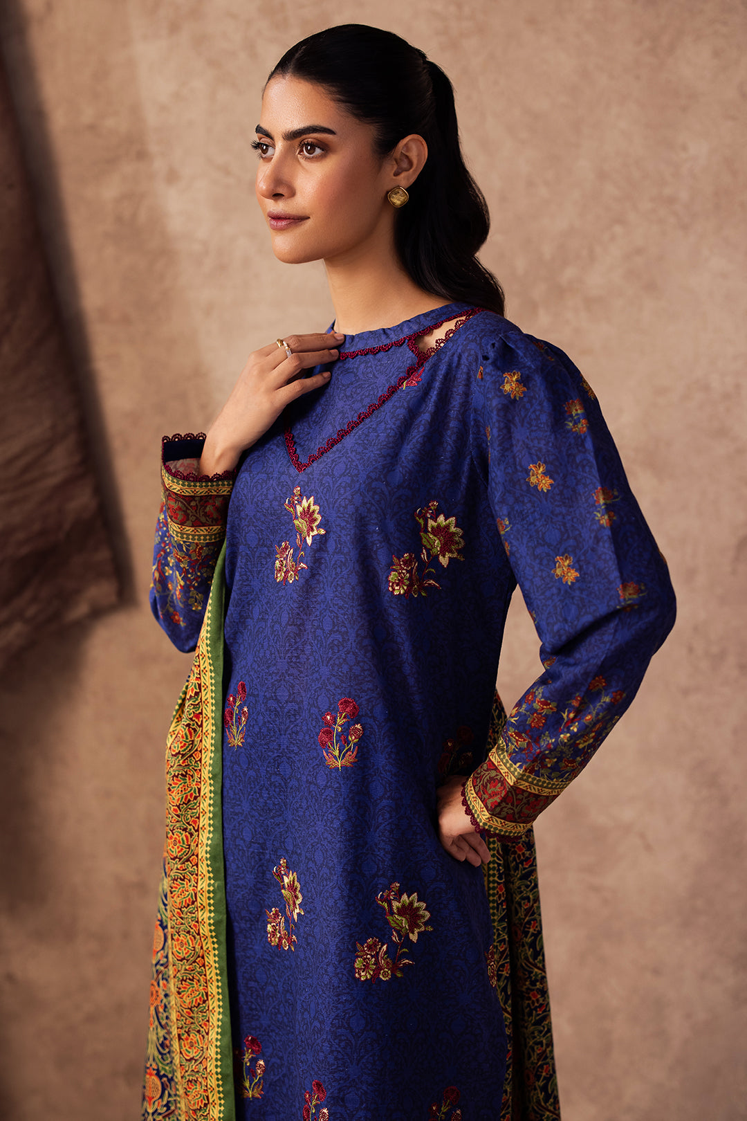 Zellbury | Unstitched 3 Piece Khaddar | Embroidered Shirt Shalwar Dupatta - 0221 - by - Libasekhas UK - Registered Vendor of : Zellbury Women - 100% Original Designer Dresss
