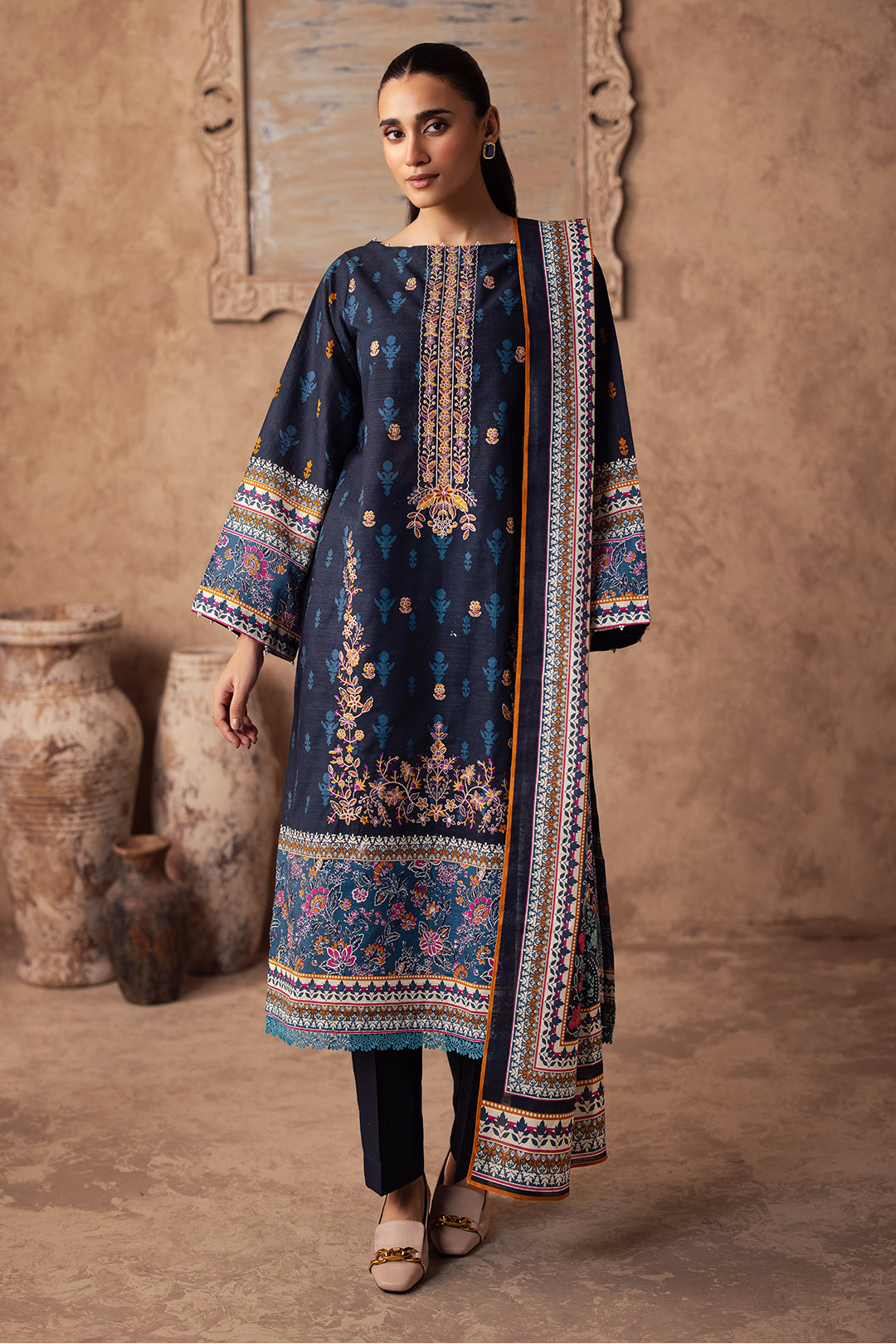 Zellbury | Unstitched 3 Piece Khaddar | Embroidered Shirt Shalwar Dupatta - 0225 - by - Libasekhas UK - Registered Vendor of : Zellbury Women - 100% Original Designer Dresss