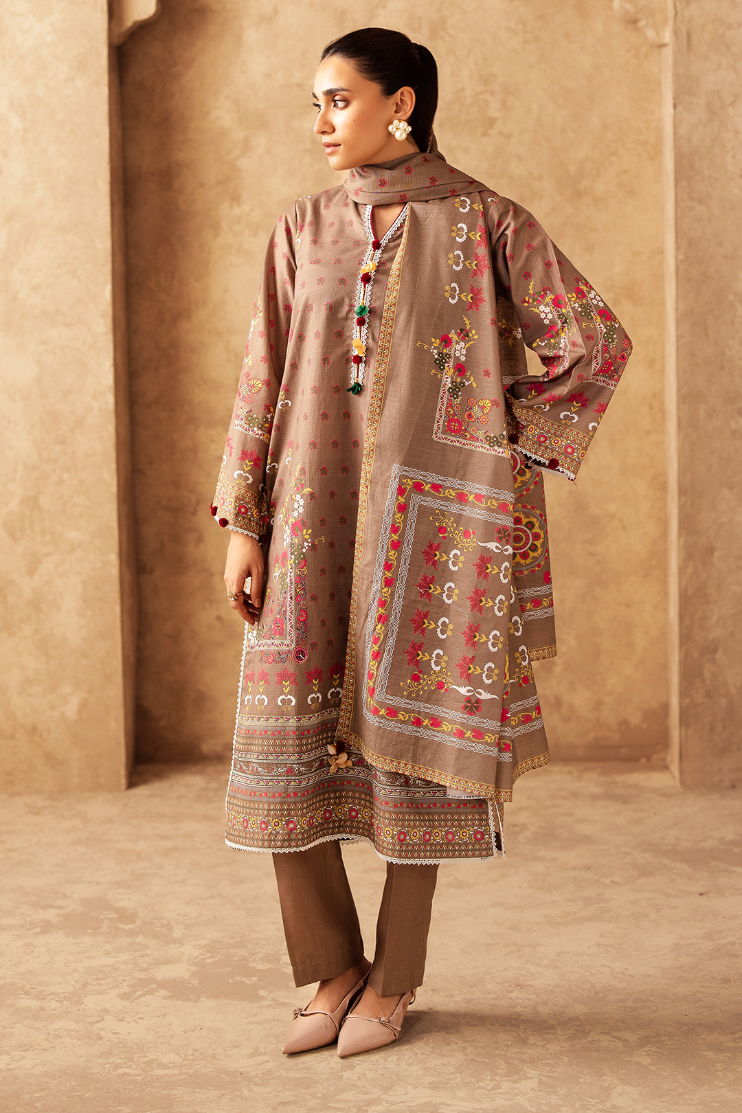 Zellbury | Unstitched 3 Piece Khaddar | Shirt Shalwar Dupatta - 0190 - by - Libasekhas UK - Registered Vendor of : Zellbury Women - 100% Original Designer Dresss