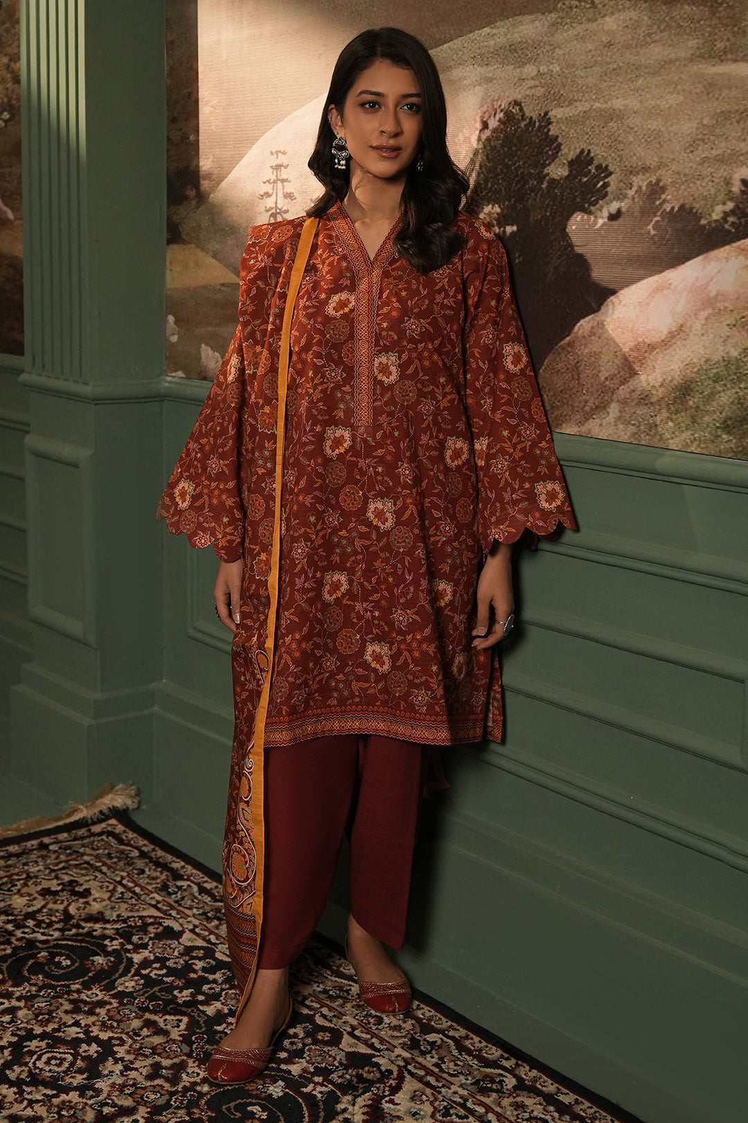 Zellbury | Unstitched 3 Piece Khaddar | Shirt Shalwar Dupatta - 0356 - by - Libasekhas UK - Registered Vendor of : Zellbury Women - 100% Original Designer Dresss