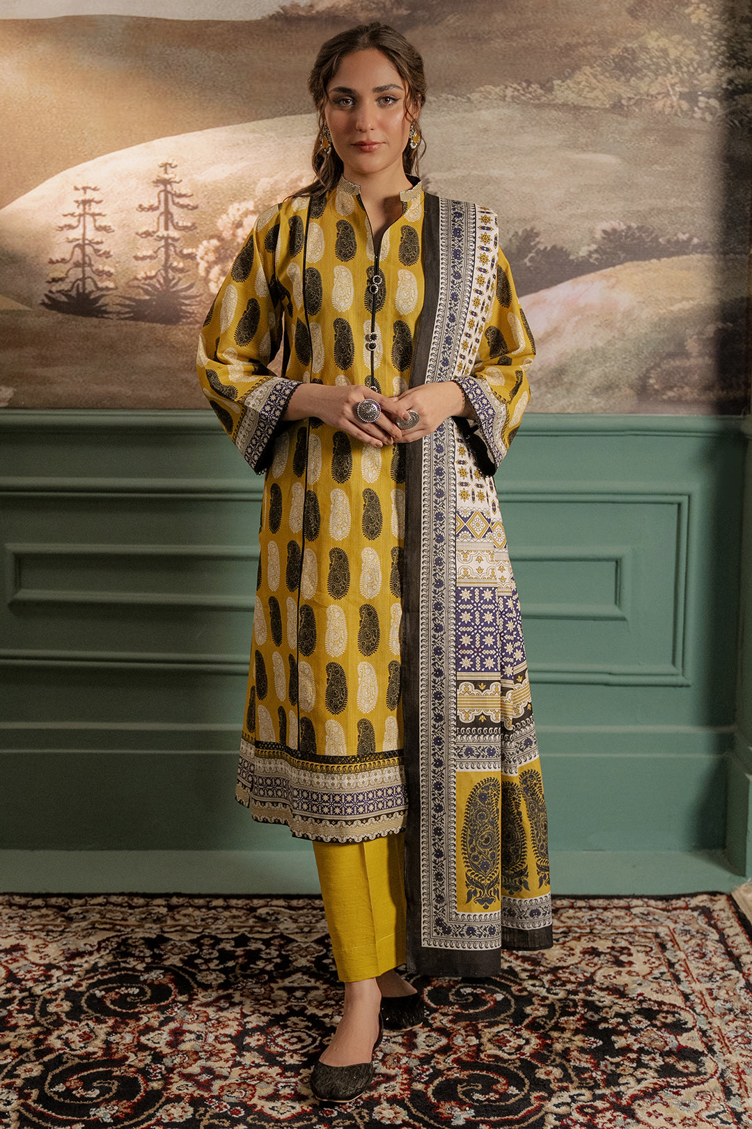 Zellbury | Unstitched 3 Piece Khaddar | Shirt Shalwar Dupatta - 0371 - by - Libasekhas UK - Registered Vendor of : Zellbury Women - 100% Original Designer Dresss