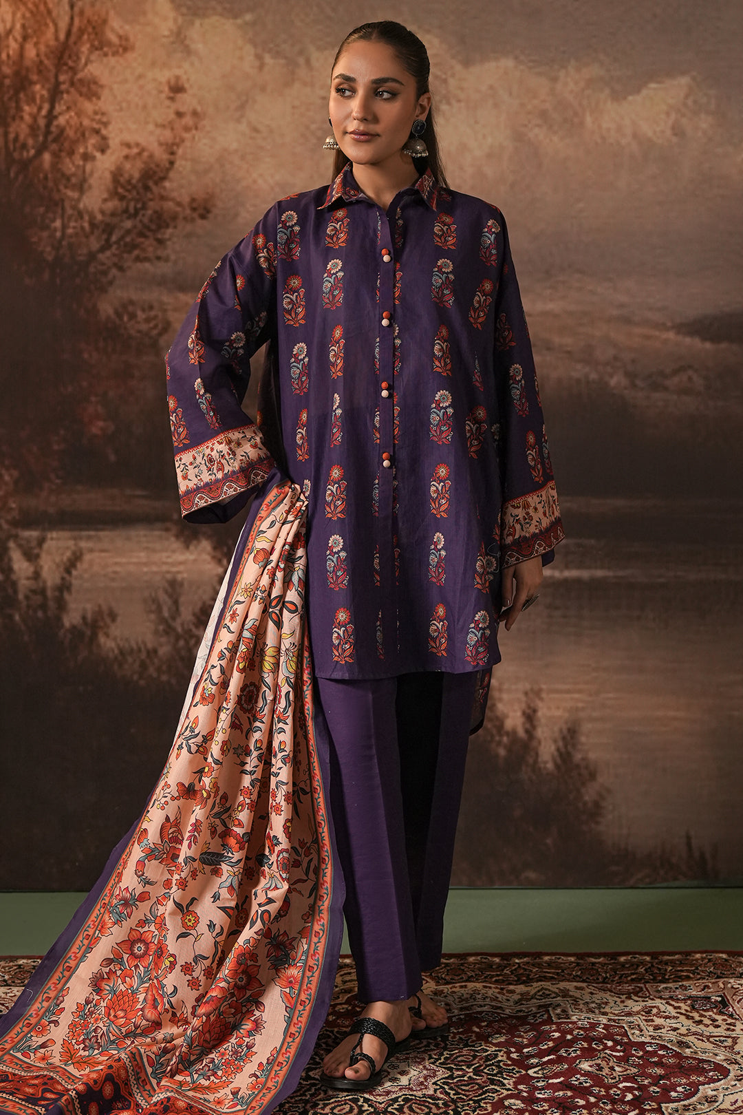 Zellbury | Unstitched 3 Piece Khaddar | Shirt Shalwar Dupatta - 0372 - by - Libasekhas UK - Registered Vendor of : Zellbury Women - 100% Original Designer Dresss