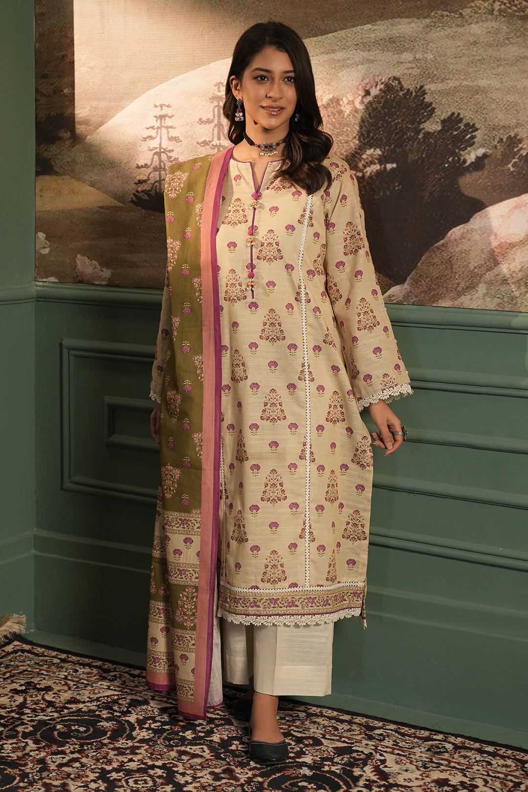 Zellbury | Unstitched 3 Piece Khaddar | Shirt Shalwar Dupatta - 0444 - by - Libasekhas UK - Registered Vendor of : Zellbury Women - 100% Original Designer Dresss