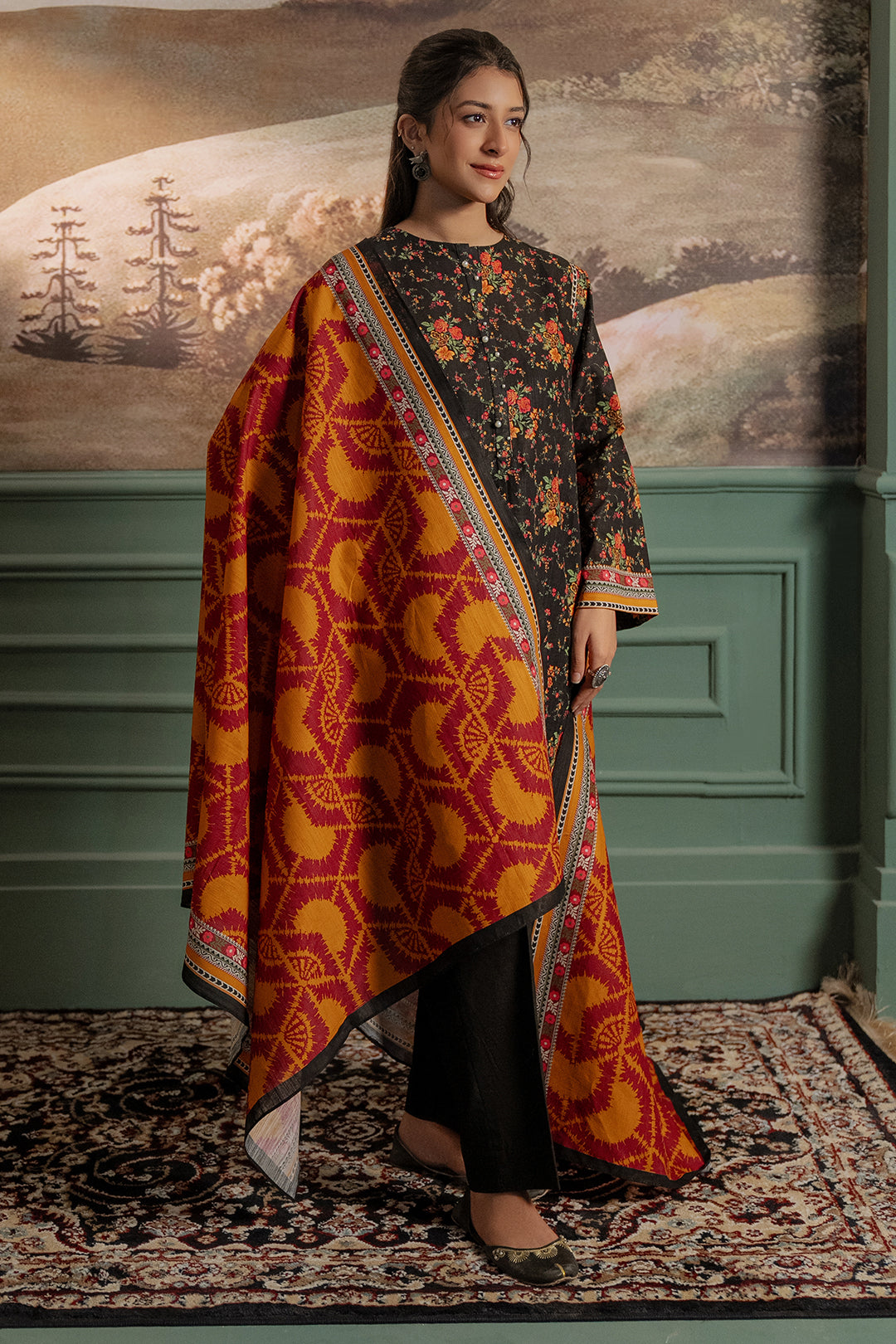 Zellbury | Unstitched 3 Piece Khaddar | Shirt Shalwar Dupatta - 0447 - by - Libasekhas UK - Registered Vendor of : Zellbury Women - 100% Original Designer Dresss