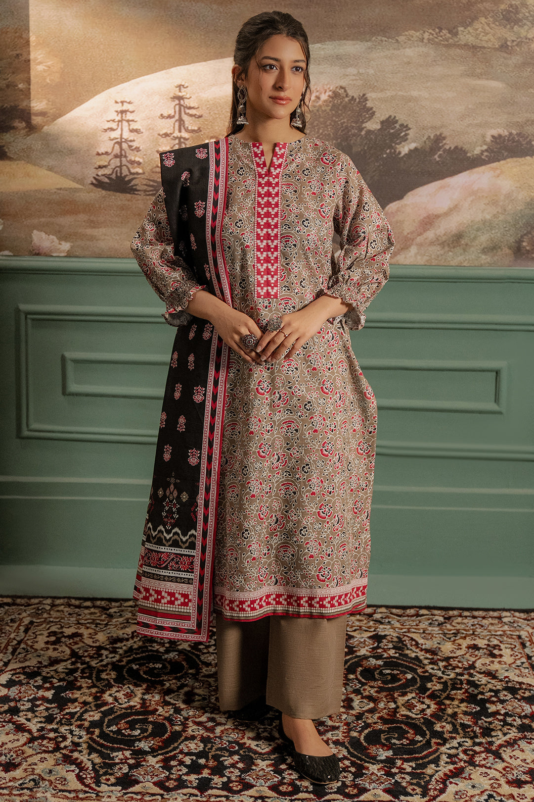 Zellbury | Unstitched 3 Piece Khaddar | Shirt Shalwar Dupatta - 0456 - by - Libasekhas UK - Registered Vendor of : Zellbury Women - 100% Original Designer Dresss