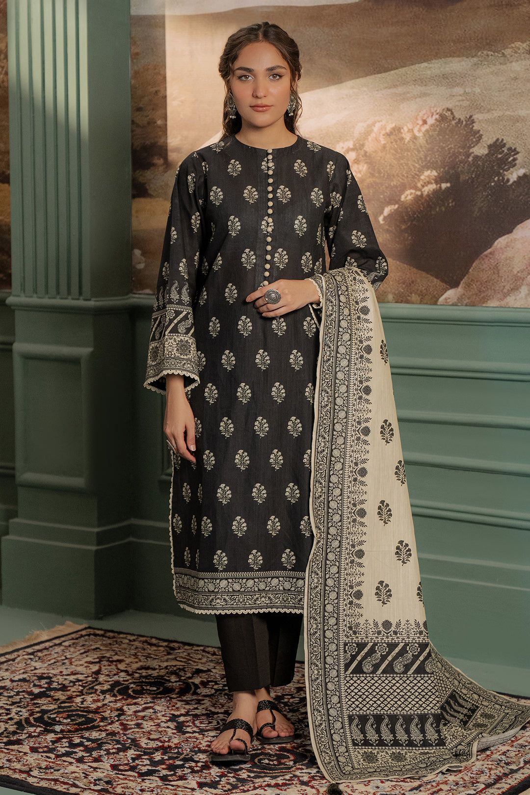 Zellbury | Unstitched 3 Piece Khaddar | Shirt Shalwar Dupatta - 0461 - by - Libasekhas UK - Registered Vendor of : Zellbury Women - 100% Original Designer Dresss