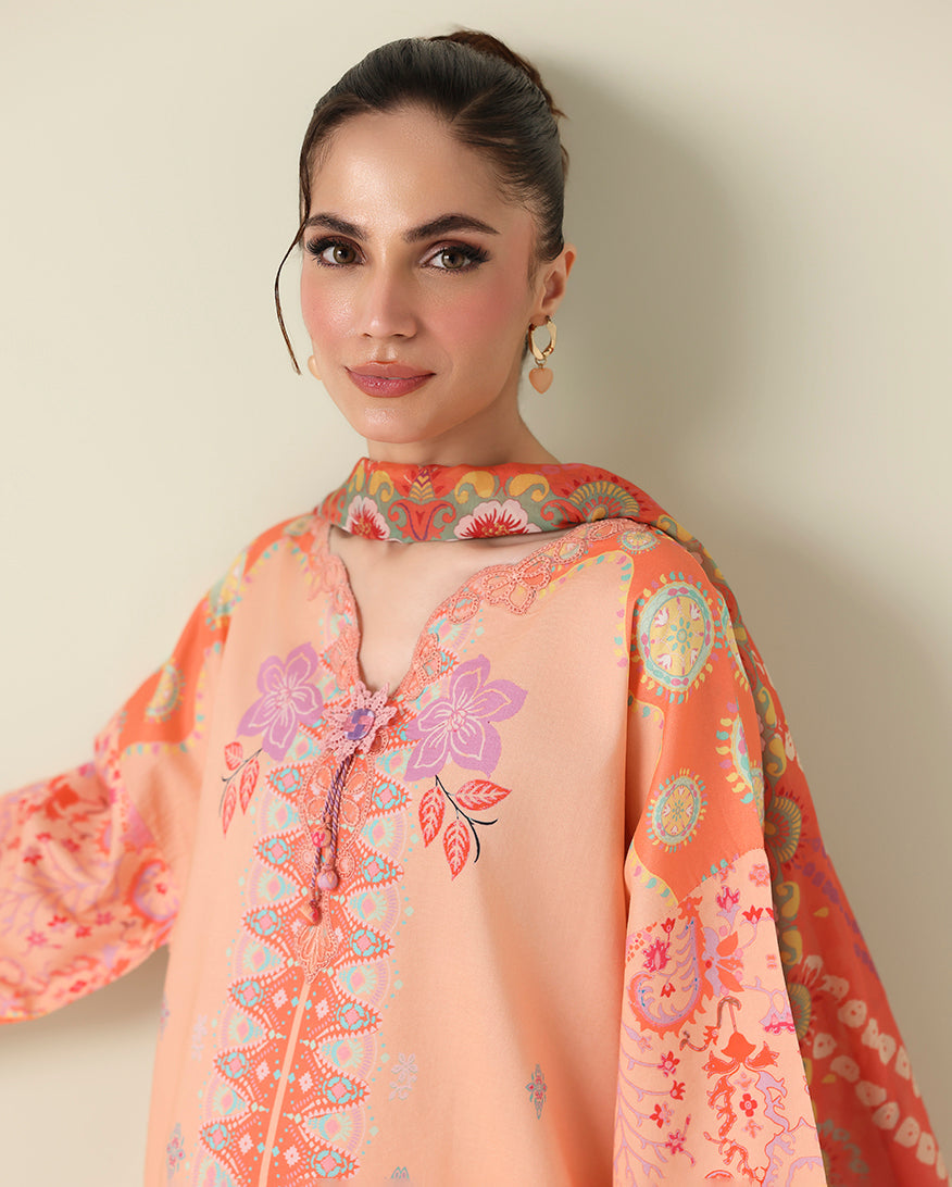 Roheenaz | Rosette Lawn | Warm Horizon - by Libasekhas UK - Registered Vendor of : Roheenaz - 100% Original Designer Dress