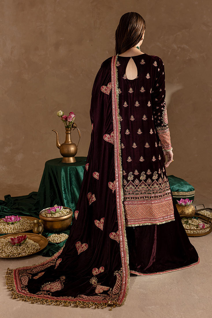 Marjjan | De Rose Velvet | MRV-08 (MEHROON) - by - Libasekhas UK - Registered Vendor of : Marjjan - 100% Original Designer Dresss