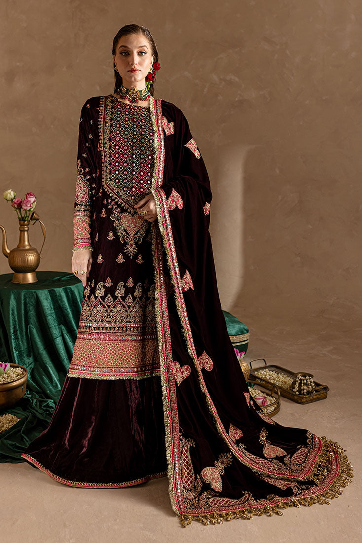 Marjjan | De Rose Velvet | MRV-08 (MEHROON) - by - Libasekhas UK - Registered Vendor of : Marjjan - 100% Original Designer Dresss