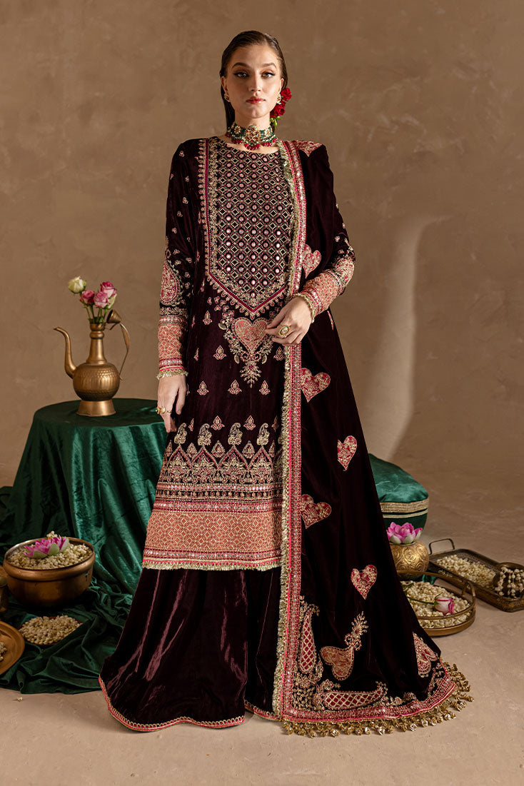 Marjjan | De Rose Velvet | MRV-08 (MEHROON) - by - Libasekhas UK - Registered Vendor of : Marjjan - 100% Original Designer Dresss
