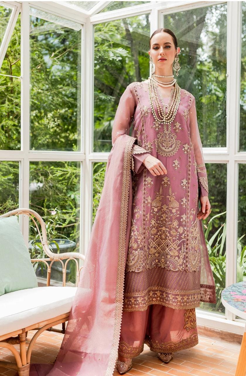 Maryum N Maria | Sorina Luxury Chiffon 23 | Dusty Rose (MW23-509) - by - Libasekhas UK - Registered Vendor of : Maryum N Maria - 100% Original Designer Dresss