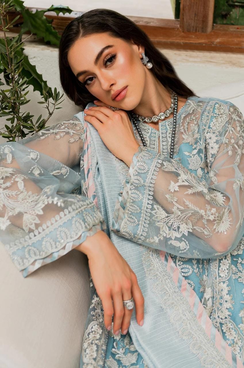 Maryum N Maria | Sorina Luxury Chiffon 23 | Sky Light (MW23-502) - by - Libasekhas UK - Registered Vendor of : Maryum N Maria - 100% Original Designer Dresss