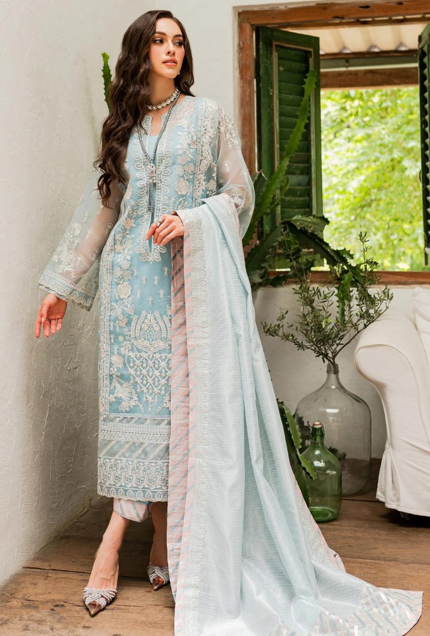 Maryum N Maria | Sorina Luxury Chiffon 23 | Sky Light (MW23-502) - by - Libasekhas UK - Registered Vendor of : Maryum N Maria - 100% Original Designer Dresss