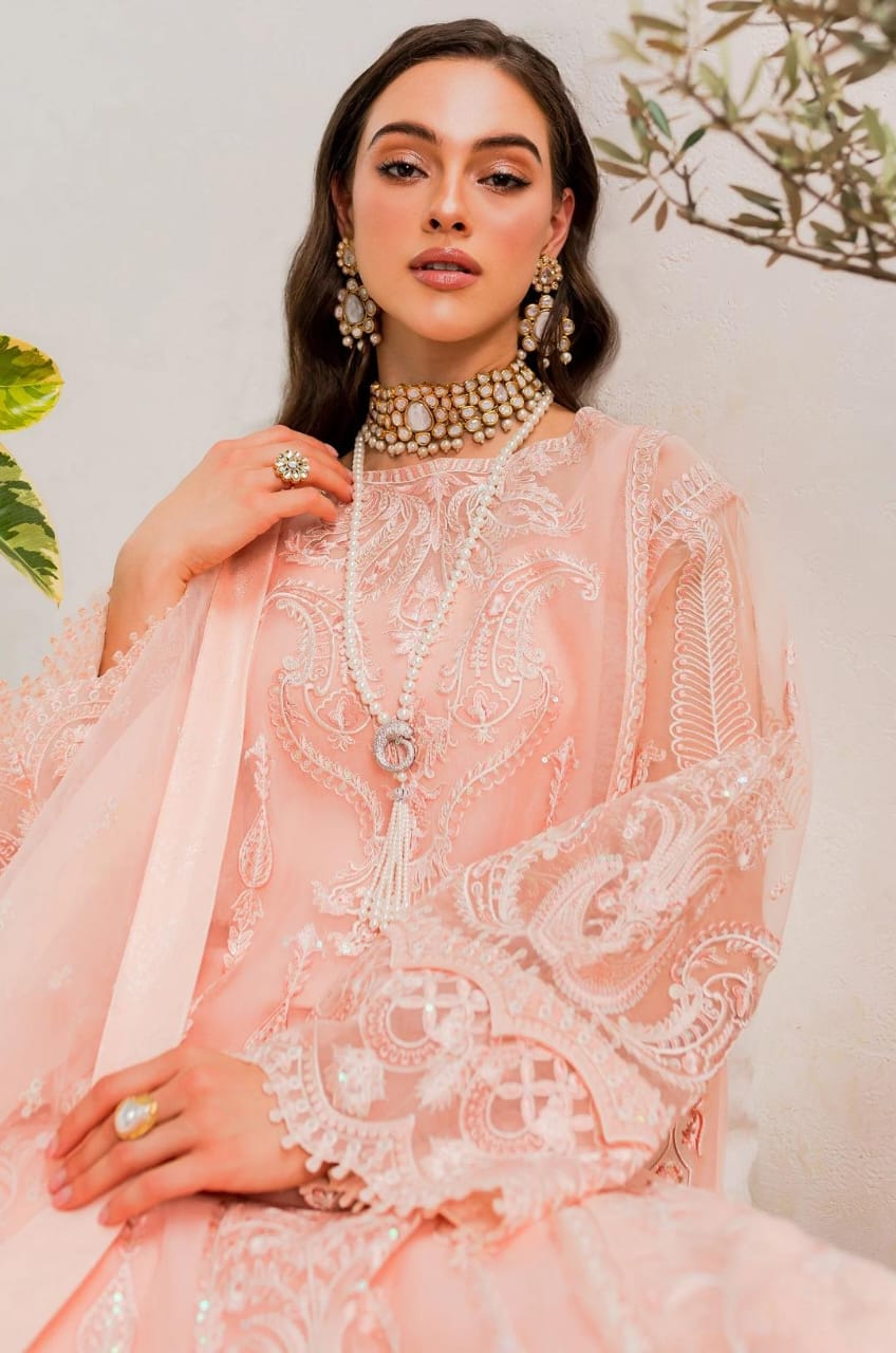 Maryum N Maria | Sorina Luxury Chiffon 23 | Peach Parfait (MW23-505) - by - Libasekhas UK - Registered Vendor of : Maryum N Maria - 100% Original Designer Dresss
