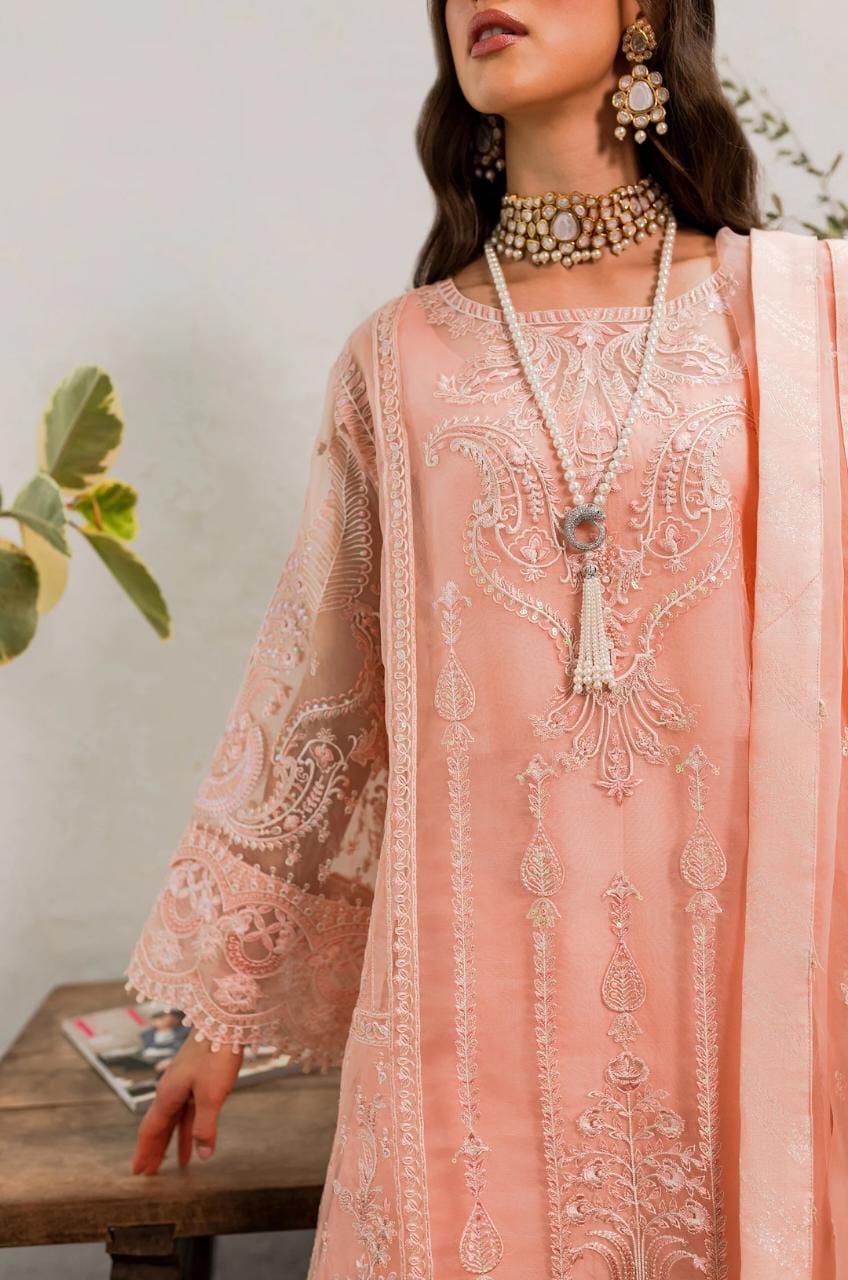 Maryum N Maria | Sorina Luxury Chiffon 23 | Peach Parfait (MW23-505) - by - Libasekhas UK - Registered Vendor of : Maryum N Maria - 100% Original Designer Dresss