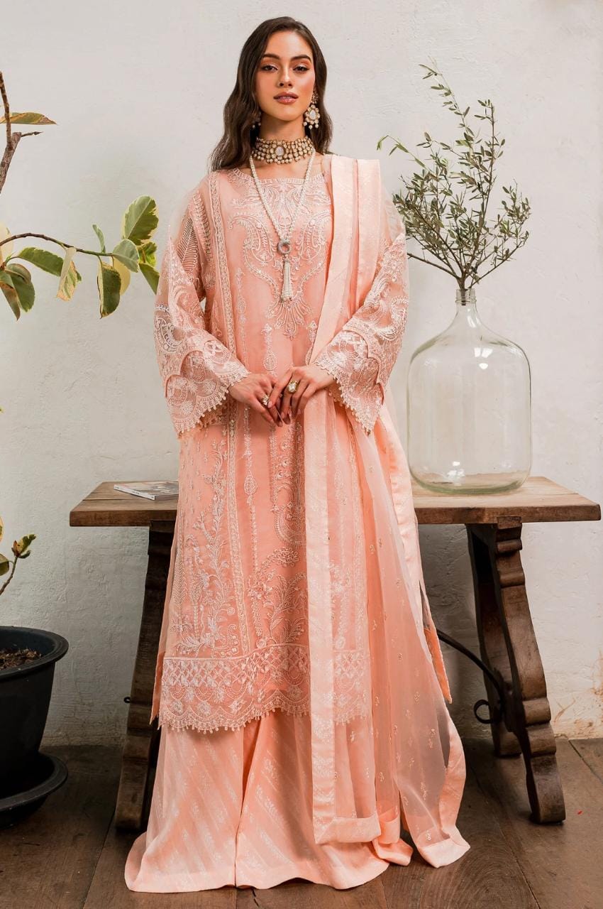 Maryum N Maria | Sorina Luxury Chiffon 23 | Peach Parfait (MW23-505) - by - Libasekhas UK - Registered Vendor of : Maryum N Maria - 100% Original Designer Dresss