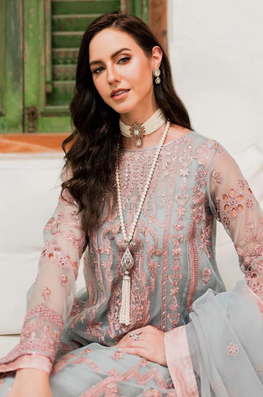 Maryum N Maria | Sorina Luxury Chiffon 23 | Dawn Blue (MW23-510) - by - Libasekhas UK - Registered Vendor of : Maryum N Maria - 100% Original Designer Dresss