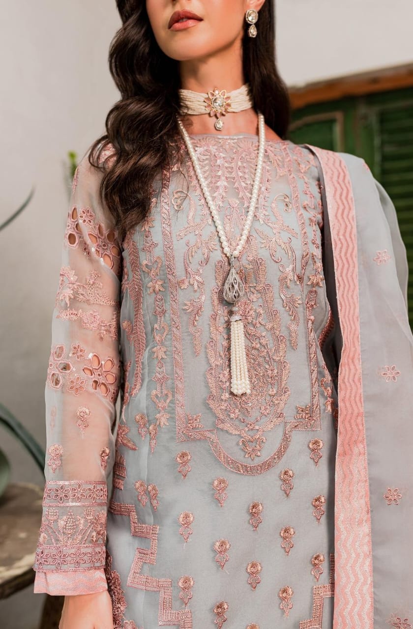 Maryum N Maria | Sorina Luxury Chiffon 23 | Dawn Blue (MW23-510) - by - Libasekhas UK - Registered Vendor of : Maryum N Maria - 100% Original Designer Dresss