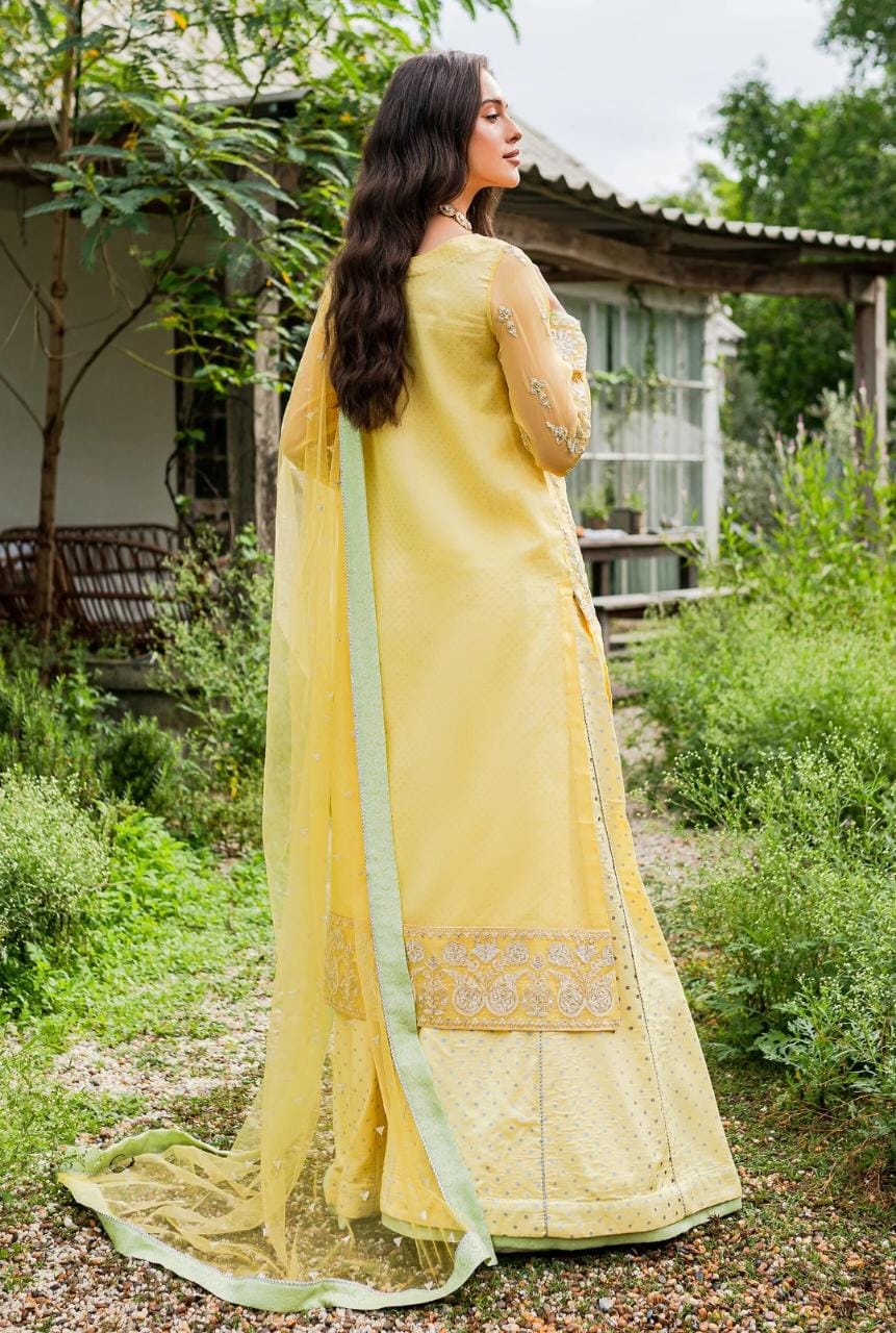 Maryum N Maria | Sorina Luxury Chiffon 23 | Lemon Zest (MW23-508) - by - Libasekhas UK - Registered Vendor of : Maryum N Maria - 100% Original Designer Dresss