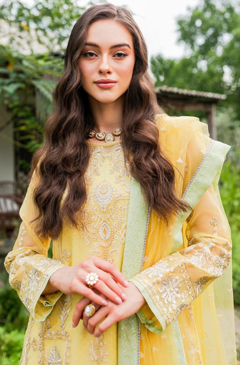Maryum N Maria | Sorina Luxury Chiffon 23 | Lemon Zest (MW23-508) - by - Libasekhas UK - Registered Vendor of : Maryum N Maria - 100% Original Designer Dresss