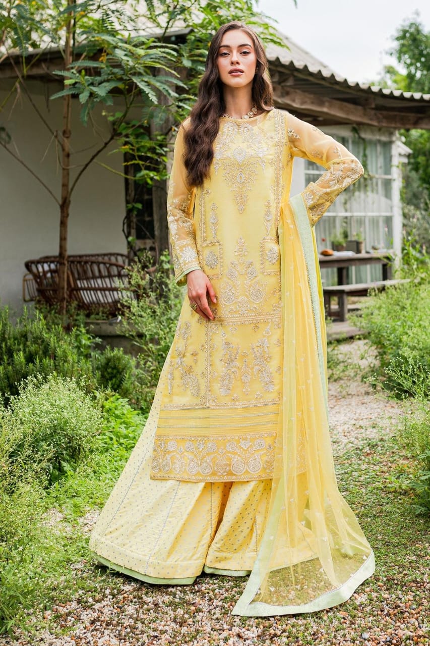 Maryum N Maria | Sorina Luxury Chiffon 23 | Lemon Zest (MW23-508) - by - Libasekhas UK - Registered Vendor of : Maryum N Maria - 100% Original Designer Dresss