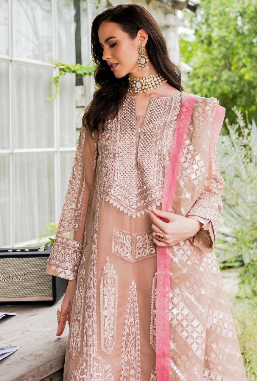 Maryum N Maria | Sorina Luxury Chiffon 23 | Peach Beige (MW23-503) - by - Libasekhas UK - Registered Vendor of : Maryum N Maria - 100% Original Designer Dresss
