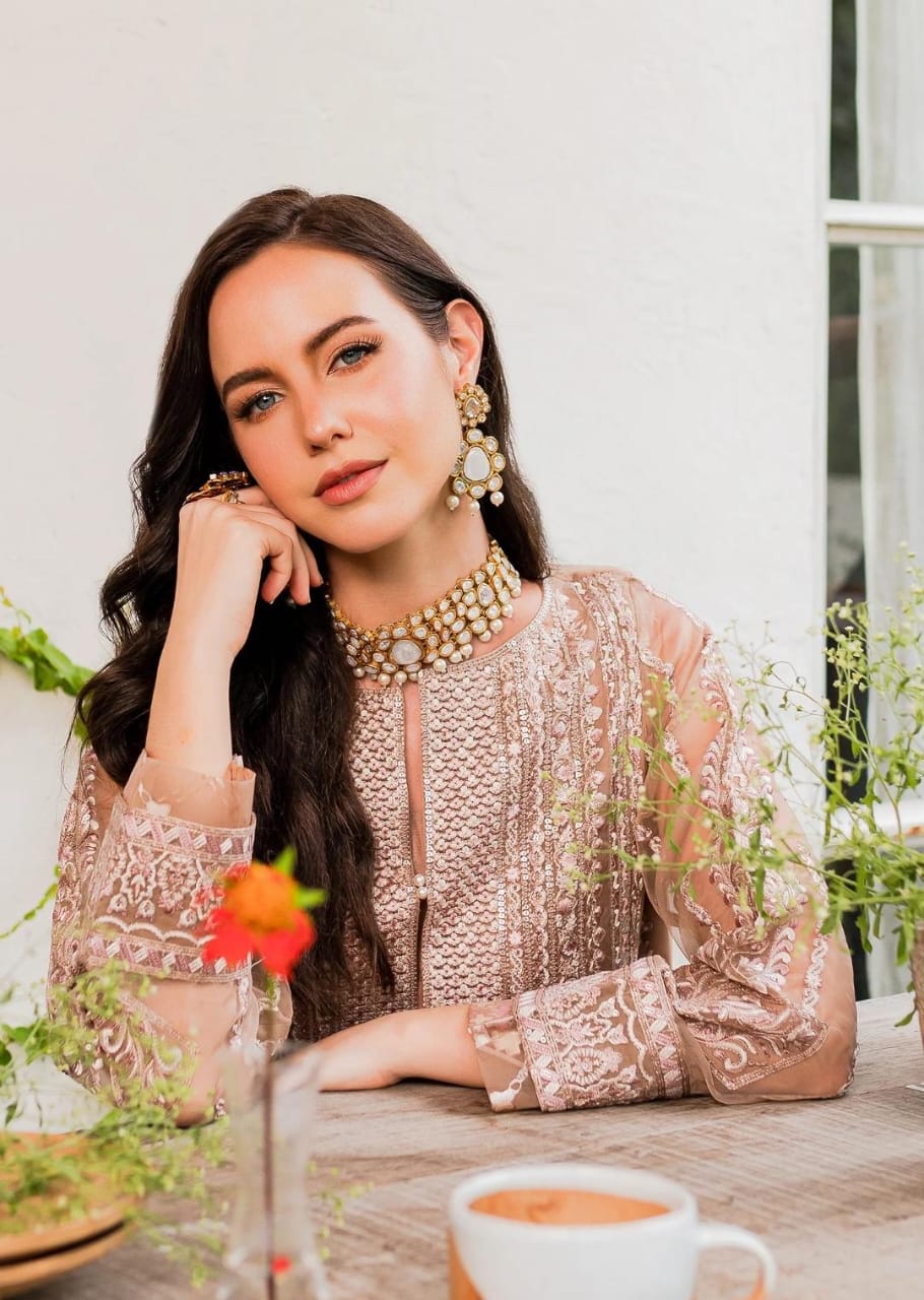 Maryum N Maria | Sorina Luxury Chiffon 23 | Peach Beige (MW23-503) - by - Libasekhas UK - Registered Vendor of : Maryum N Maria - 100% Original Designer Dresss