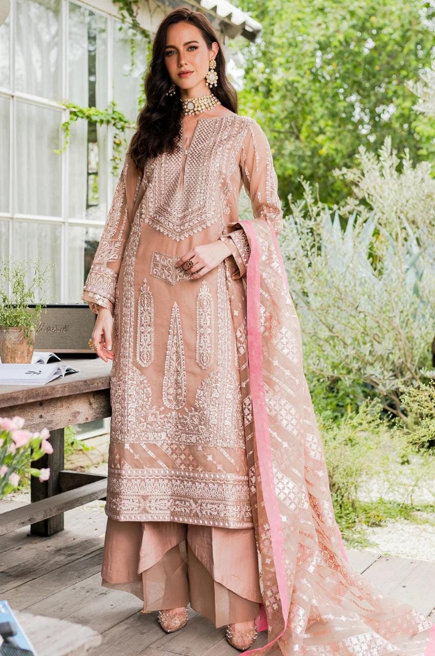 Maryum N Maria | Sorina Luxury Chiffon 23 | Peach Beige (MW23-503) - by - Libasekhas UK - Registered Vendor of : Maryum N Maria - 100% Original Designer Dresss