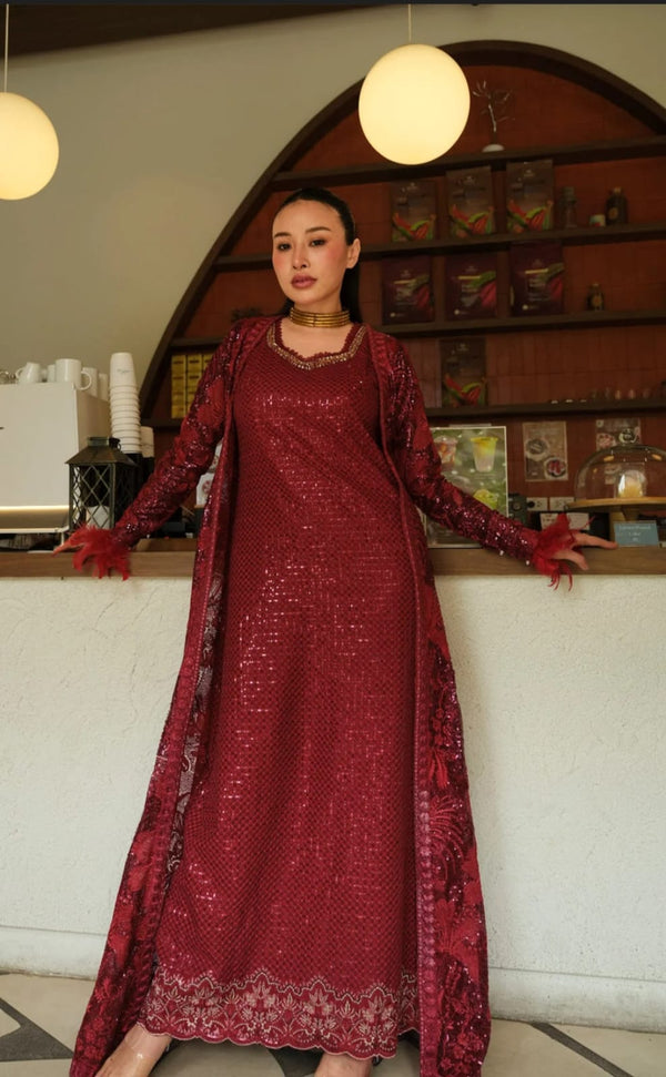 Mysie by Tahira | Eid Festive | CRIMSON - by Libasekhas UK - Registered Vendor of : Mysie by Tahira - 100% Original Designer Dress