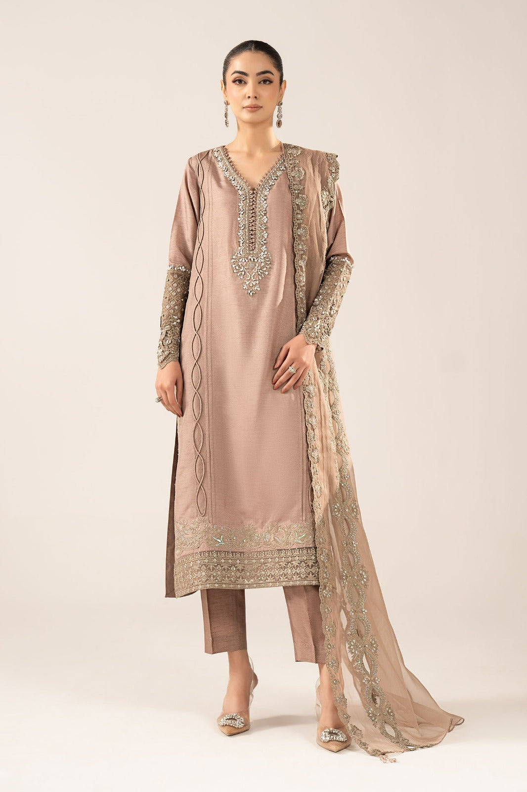 Maria B | Luxury Formals | SF-EF26-26-Coffee - by Libasekhas UK - Registered Vendor of : Maria B - 100% Original Designer Dress