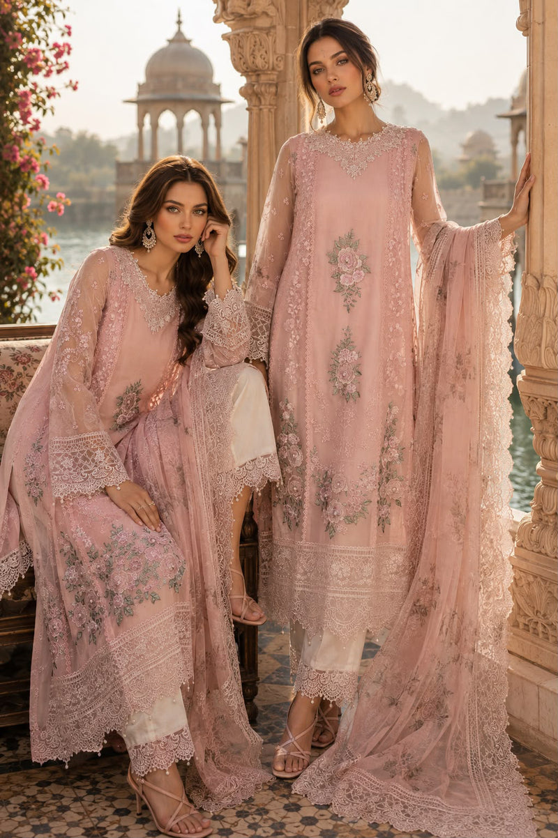 Saadia Asad | Nooriyah Luxury Chiffon | D2 - Satin Rose - by Libasekhas UK - Registered Vendor of : Saadia Asad - 100% Original Designer Dress