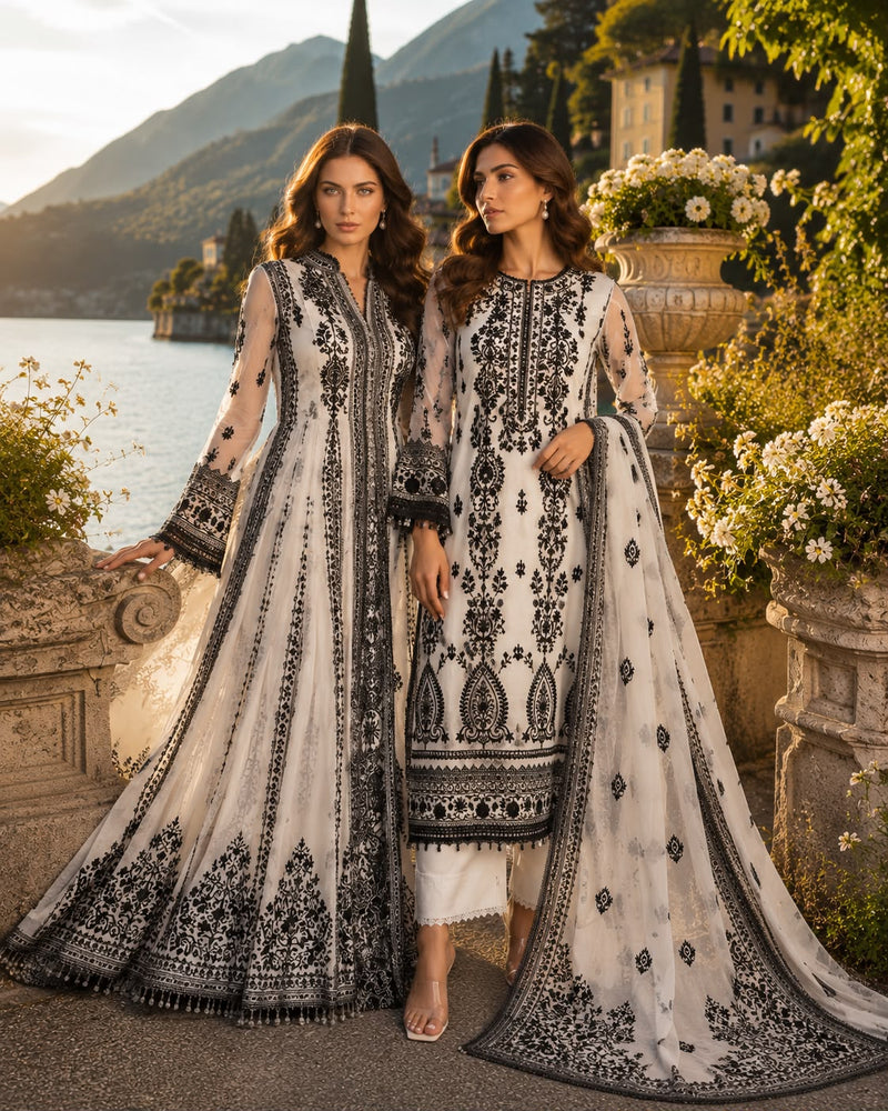 Saadia Asad | Nooriyah Luxury Chiffon | D4 - Monochrome Muse - by Libasekhas UK - Registered Vendor of : Saadia Asad - 100% Original Designer Dress
