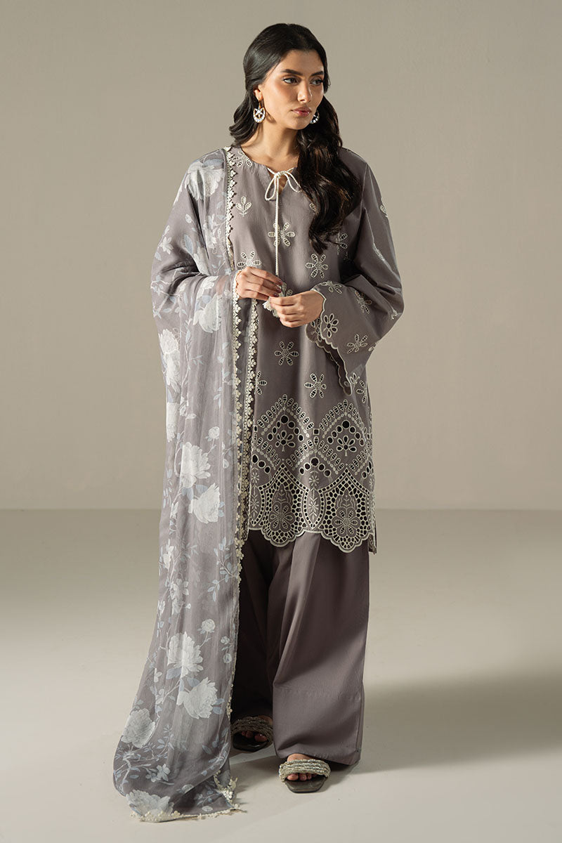 Cross Stitch | Chikankari Lawn 25 | WHISPER ASH - by - Libasekhas UK - Registered Vendor of : Cross Stitch - 100% Original Designer Dresss