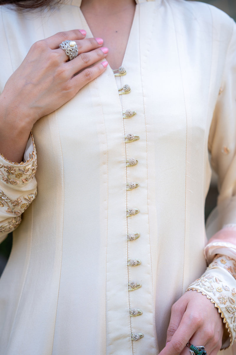 Wahaj M Khan | Pari Collection | Ivory Rawsilk Anarkali