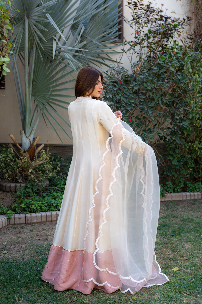 Wahaj M Khan | Pari Collection | Ivory Rawsilk Anarkali - by Libasekhas UK - Registered Vendor of : Wahaj M Khan - 100% Original Designer Dress